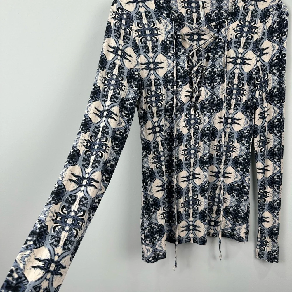 Free People Mai Tai Lace Up Long Sleeve Shirt Top Size Medium
